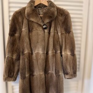 Genuine Sheared Fur Real Swing Teddy Jacket Coat Brown L (see measurements)